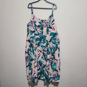 Torrid Tropical Print Challis Button Front Midi Dress Plus Size 6X Pink Green